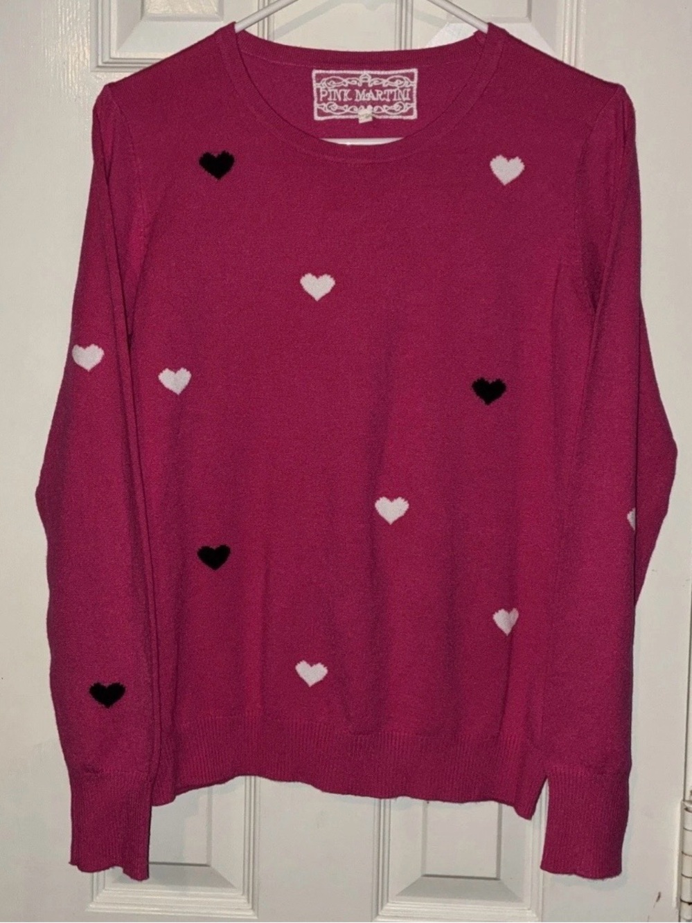 Pink Martini Pink Knit Pullover Heart Sweater XS Valentines Whimsical Coquette